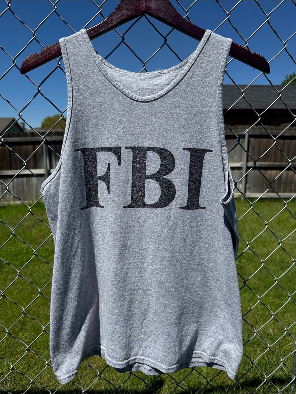 Vintage Gray Tank Top with FBI Print